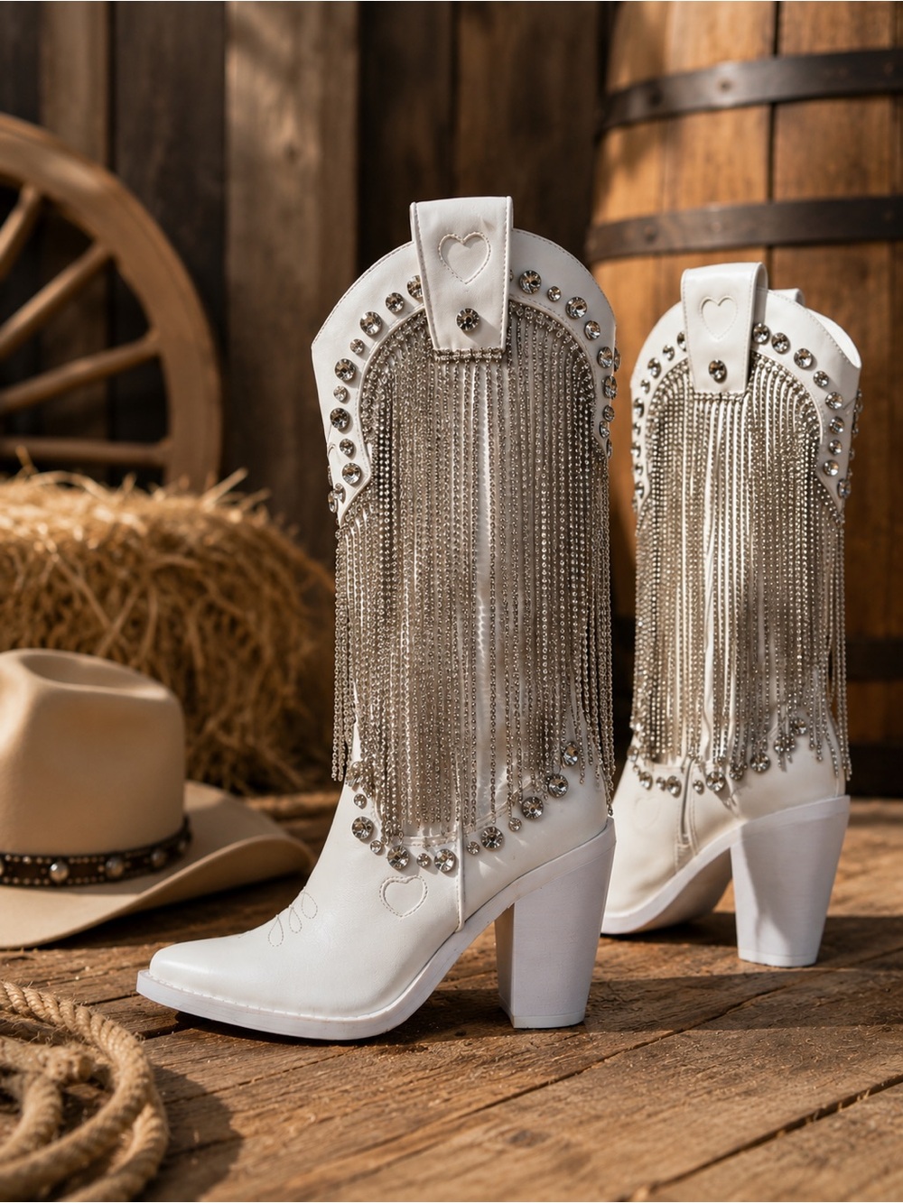 NWOB- Sugar Thrillz - White Rhinestone boots - size 6